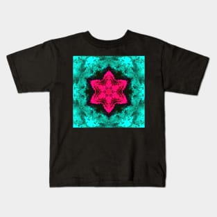 Cyan and Pink Smoke Kaleidoscope Pattern Kids T-Shirt